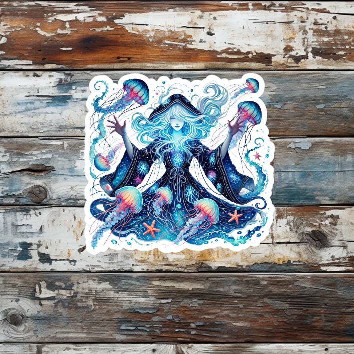BLUE SEA WITCH & JELLYFISH STICKER
