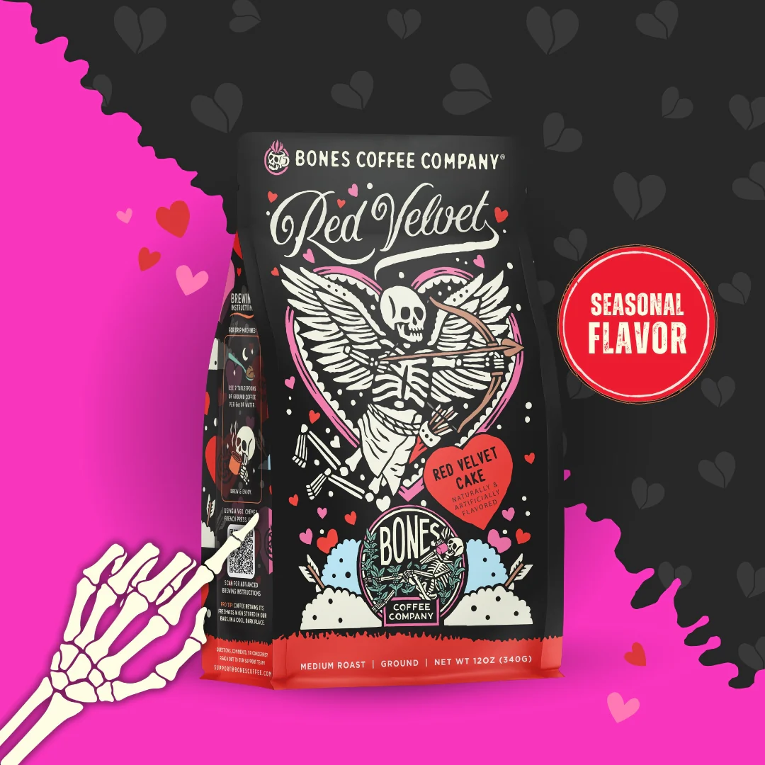 BONES COFFEE RED VELVET CAKE 12OZ GROUND COFFEE