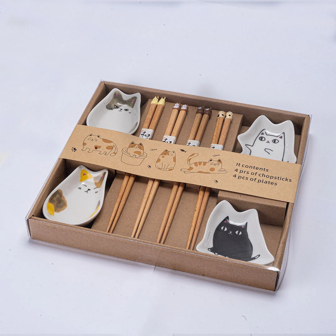 CUTE CATS CHOPSTICKS AND SAUCE DISH SET - Image 3