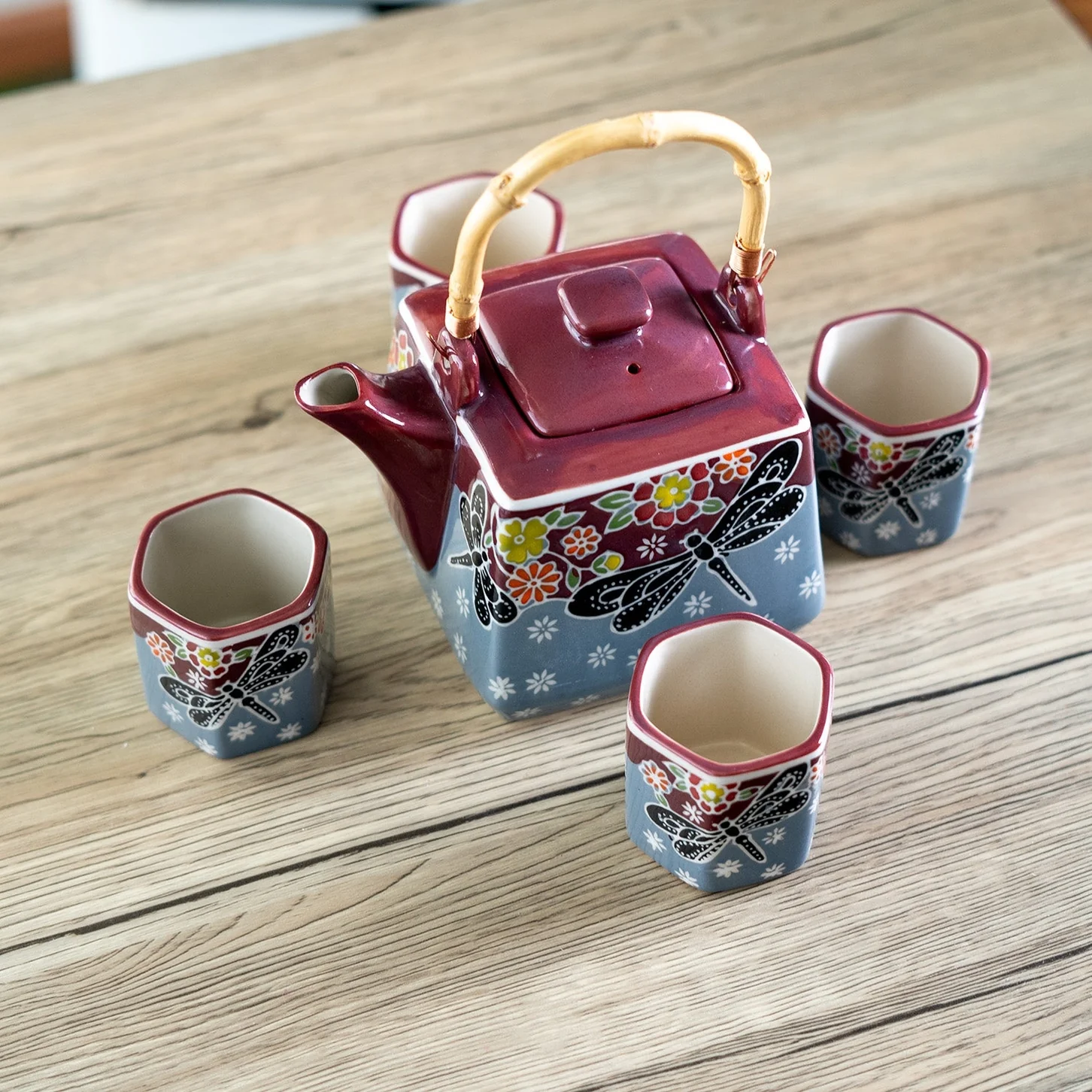 DRAGONFLY TEA SET (TEAPOT AND FOUR TEACUPS) - Image 2