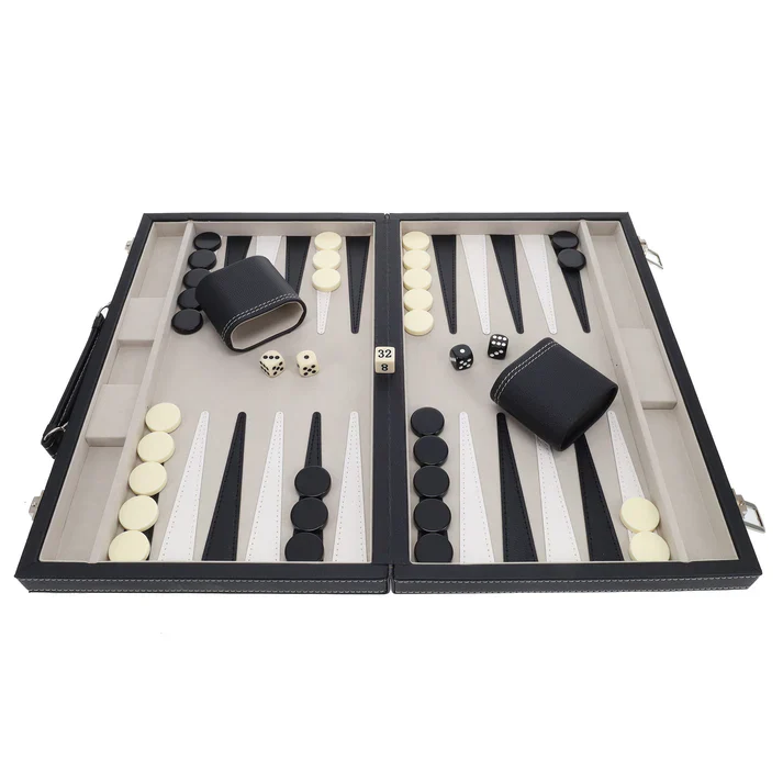 ELEGANT BLACK LEATHERETTE BACKGAMMON 14.75" X 9.75" - Image 2