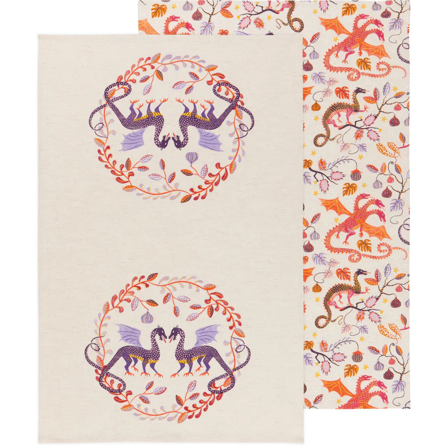EMBERS DRAGON LINEN COTTON DISHTOWEL SET BY DANICA STUDIO