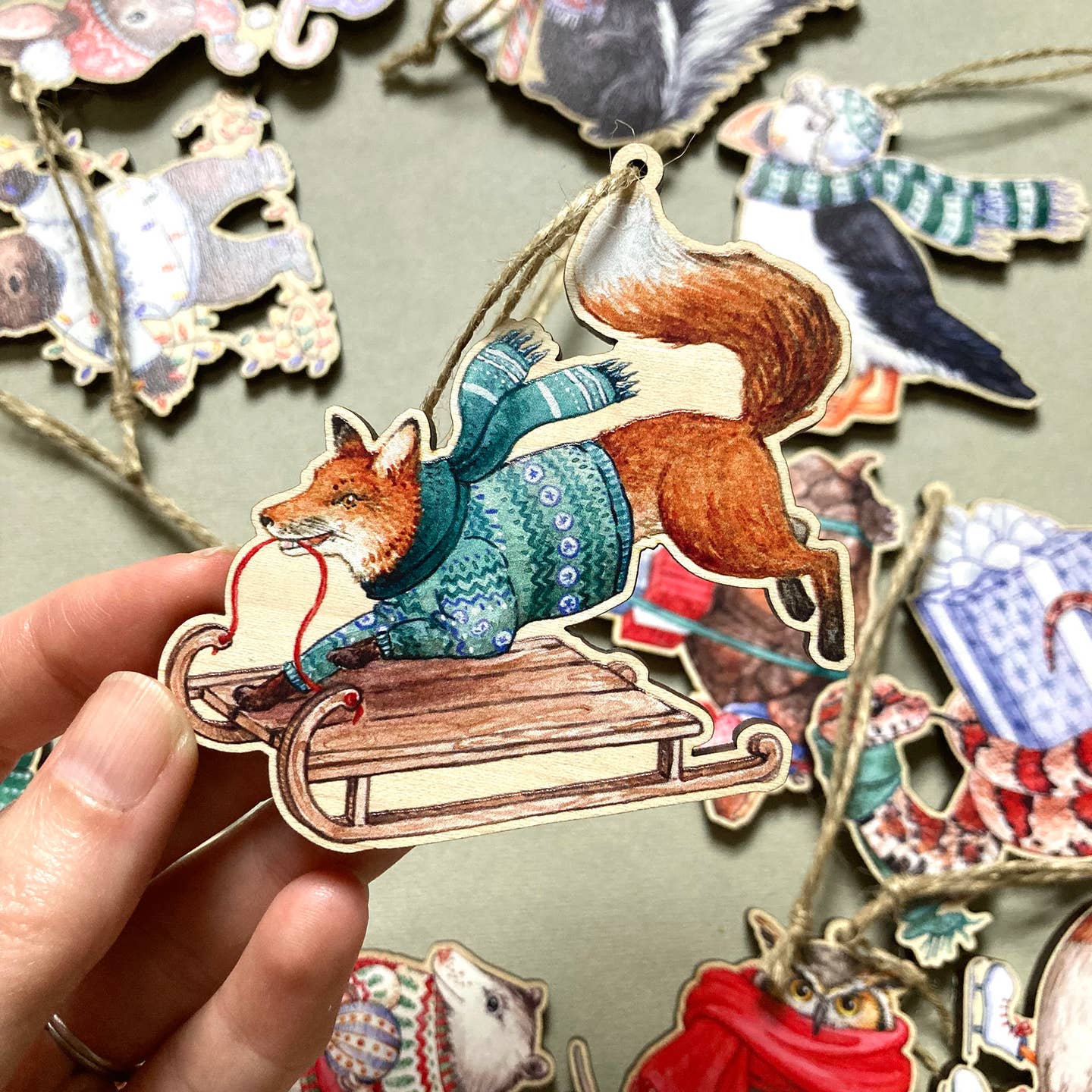 FESTIVE FOX WOODEN HOLIDAY ORNAMENT - Image 2