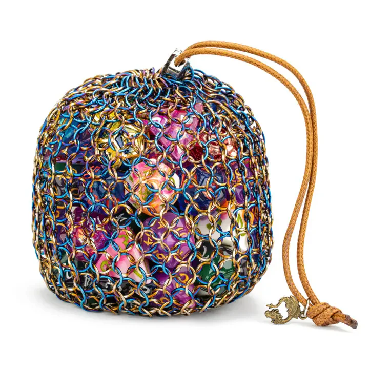 HERO'S CHAINMAIL DICE BAG - BLUE & GOLD