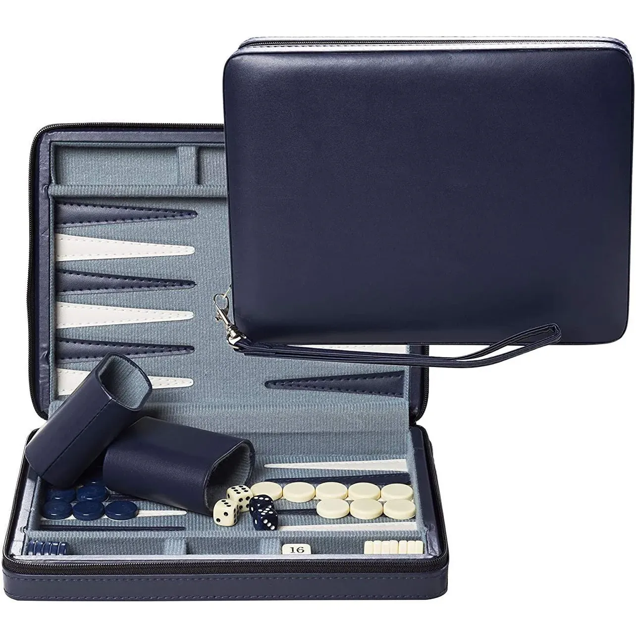 MAGNETIC BACKGAMMON WITH LEATHERETTE CASE AND CARRYING STRAP - TRAVEL SIZE - Image 3