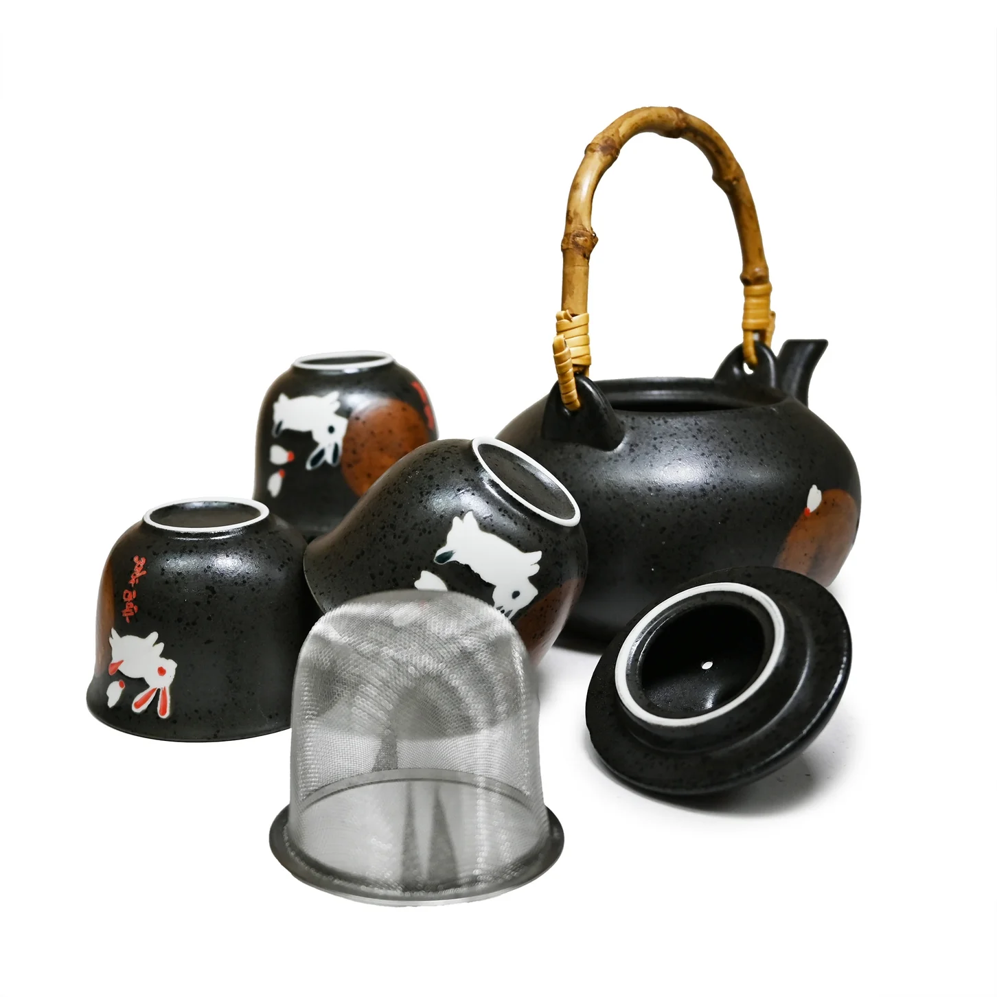 RABBITS IN THE MOONLIGHT CHINESE TEA SET (TEAPOT AND FOUR TEACUPS) - Image 2