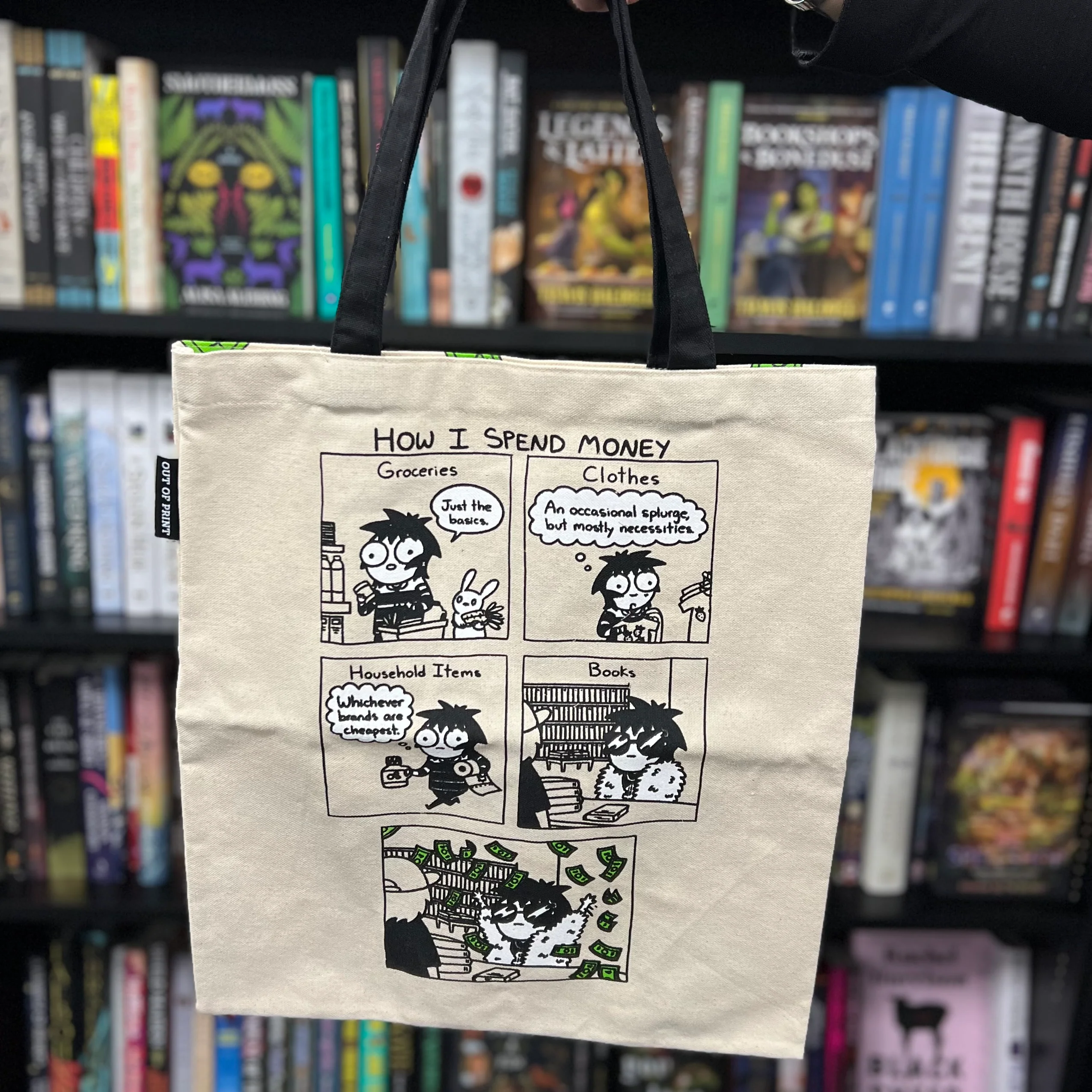 SARAH SCRIBBLES HOW I SPENT MY MONEY TOTE BAG