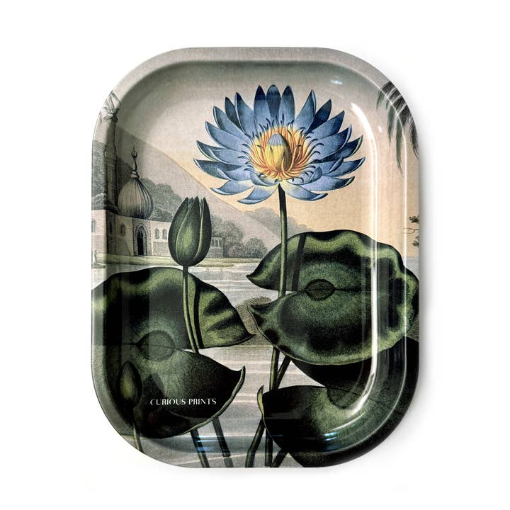 SMALL METAL BLUE LOTUS WATER LILY TRINKET TRAY