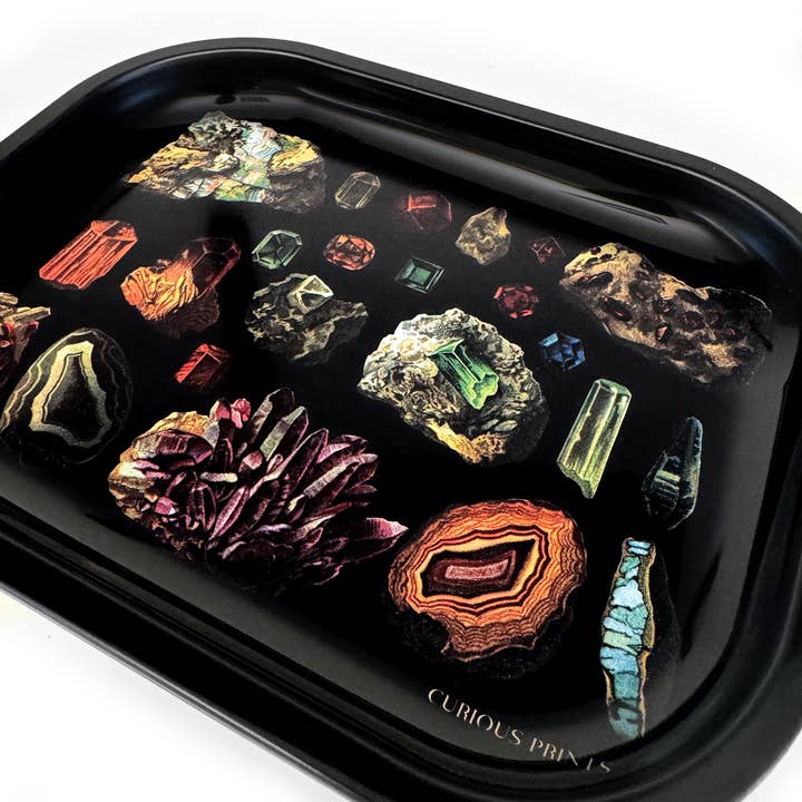SMALL METAL DARK GEMSTONES AND CRYSTALS TRINKET TRAY - Image 3