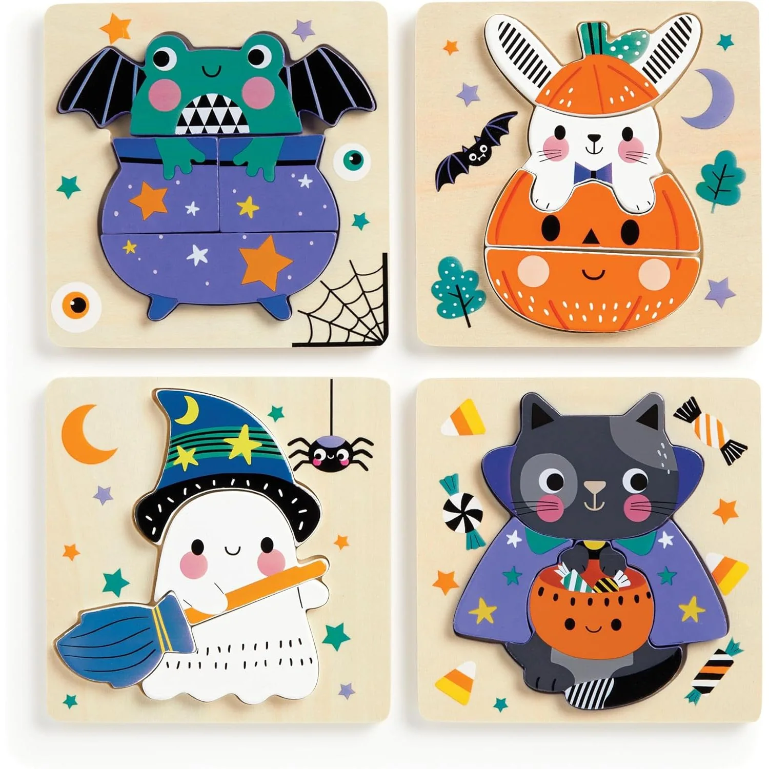 SPOOKY FRIENDS SET OF FOUR WOODEN PUZZLES (AGES 1+) - Image 2