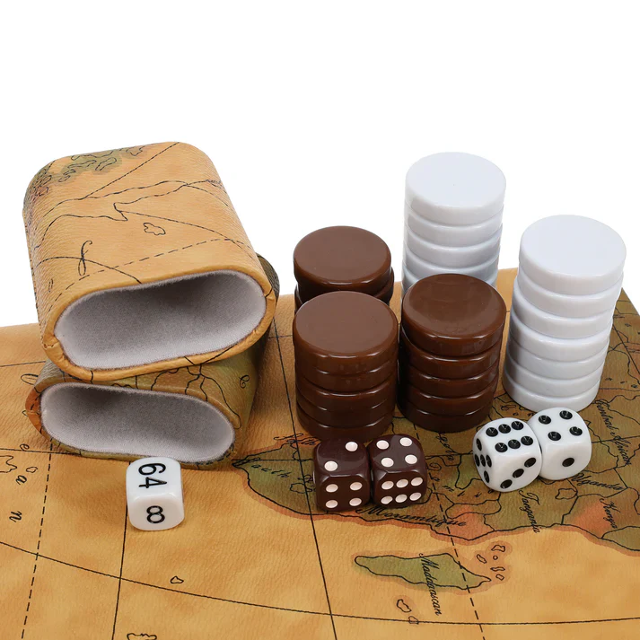 TAN MAP STYLE LEATHERETTE BACKGAMMON 18" X 11" - Image 3