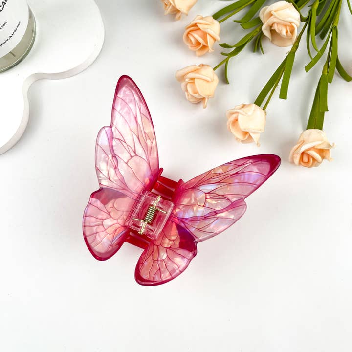TRANSLUCENT PINK BUTTERFLY HAIR CLIP
